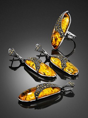 Серебряный кулон, украшенный янтарём и марказитами Colorado, 004502405