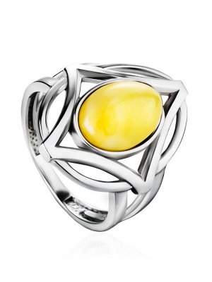 Крупное кольцо «Буссоль» из серебра и натурального янтаря медового цвета, 906312194