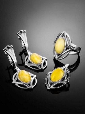 Серьги в необычном дизайне из серебра и янтаря медового цвета «Буссоль», 906512218