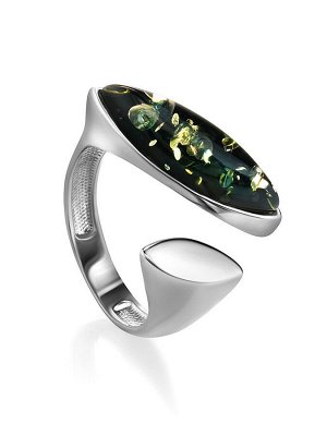 Оригинальное кольцо «Либерти» из серебра и зелёного янтаря, 006304086