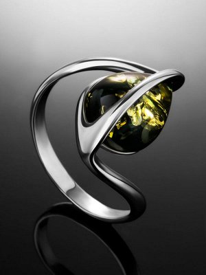 Кольцо из серебра и натурального янтаря зелёного цвета «Голконда»