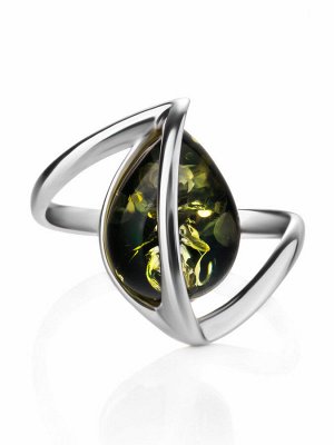 Кольцо из серебра и натурального янтаря зелёного цвета «Голконда», 906312242