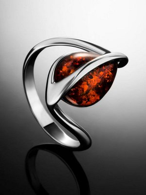 Стильное серебряное кольцо «Голконда», украшенное коньячным янтарём, 906312241