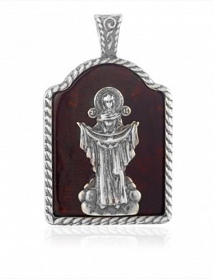 «Богоматерь Покрова». Серебряная подвеска-образок из вишнёвого янтаря, 6092202530