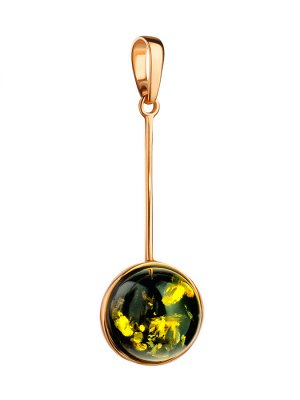 Удлинённый кулон «Сорбонна» из позолоченного серебра и натурального янтаря зелёного цвета, 010205043