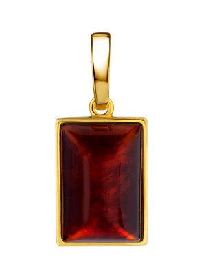 Прямоугольный кулон из золочённого серебра с натуральным вишнёвым янтарём «Спарта», 010206107