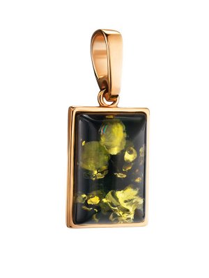 Лаконичный кулон из золочённого серебра с натуральным зелёным янтарём «Спарта», 010206065