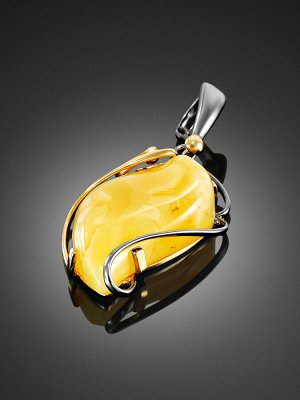 Изящная подвеска из натурального медового янтаря в оправе из золоченого серебра «Риальто», 010202128