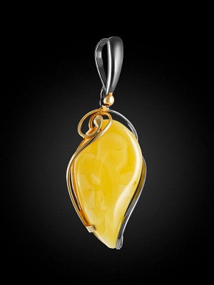 Изящная подвеска из натурального медового янтаря в оправе из золоченого серебра «Риальто», 010202128