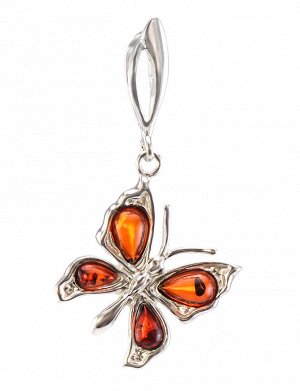 Яркая подвеска в форме бабочки с натуральным вишнёвым янтарём «Апрель», 601710040