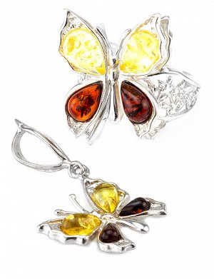 Нежный серебряный кулон с натуральным балтийским янтарём двух цветов «Апрель», 601706093