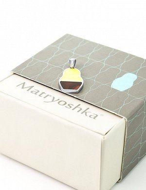Маленький серебряный кулон с янтарём вишнёвого и медового цветов Matryoshka®, 701704049