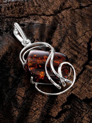 Красивая подвеска из серебра и натурального янтаря вишнёвого цвета «Риальто», 004502236