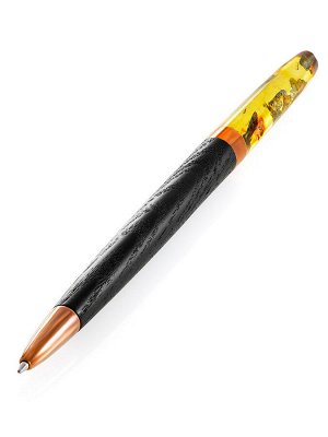 Шариковая ручка из дерева и натурального янтаря с инклюзами, 010602240