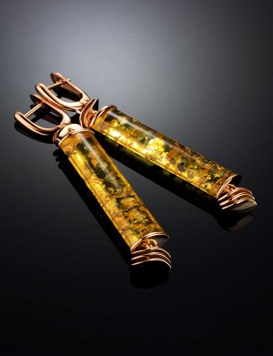 Необычные серьги из натурального янтаря и позолоченного серебра «Кения», 910105667