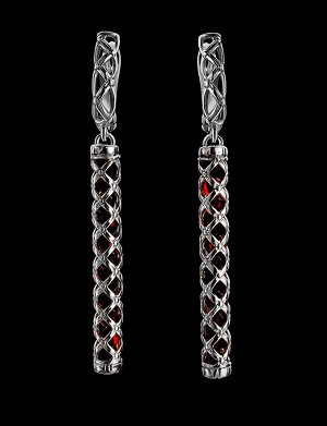 Ажурные серебряные серьги «Кения» с натуральным вишнёвым янтарём, 806507158