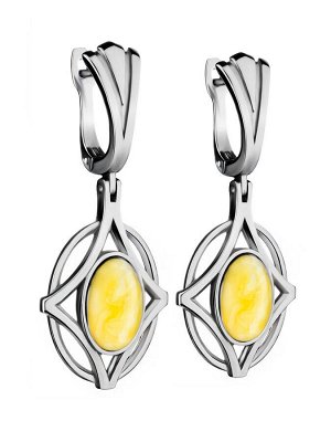 Серьги в необычном дизайне из серебра и янтаря медового цвета «Буссоль», 906512218