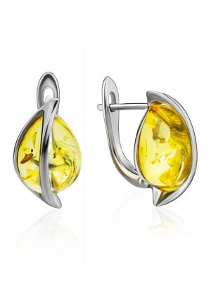 Лёгкие нежные серьги из серебра и янтаря лимонного цвета «Голконда», 906512265