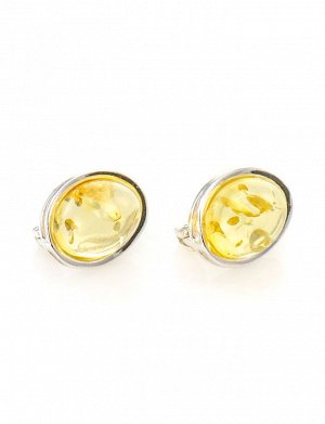 Аккуратные серебряные серьги «Амиго» с натуральным янтарём лимонного цвета, 6065202421