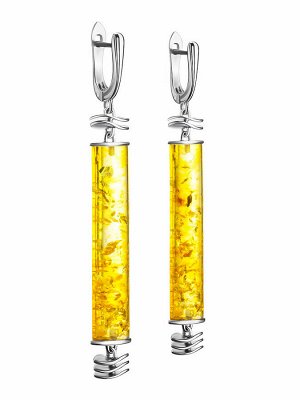 Необычные серьги из серебра и натурального лимонного янтаря «Кения», 006504051