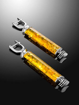 Необычные серьги из серебра и натурального лимонного янтаря «Кения», 006504051