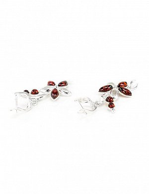 Серьги с натуральным янтарем красивого вишневого цвета в изысканном серебряном обрамлении «Вербена», 5065211148