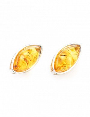 Крупные серебряные серьги с натуральным лимонным янтарём «Мармелад», 606506126