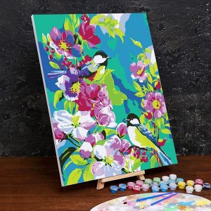 Картина по номерам на холсте с подрамником «Птицы в цветах» 40?50 см