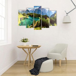 Модульная картина "Лесное озеро в горах" (2-25х50, 2-25х67, 25х80 см) 80х140 см