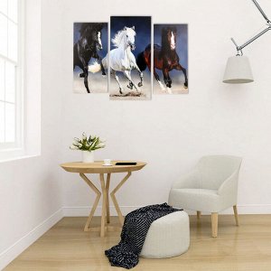 Модульная картина "Три резвых коня" (2-25х50, 30х60см) 60х80 см