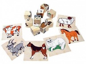 4444-3 Кубики деревянные "Домашние животные 9 шт."