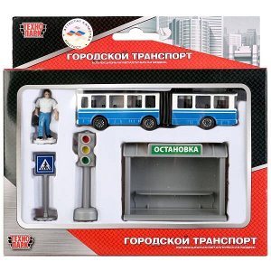 SB-16-18-A НАБОР "ТЕХНОПАРК" МЕТАЛЛ. ТРОЛЛЕЙБУС 12СМ С ОСТАНОВКОЙ, ФИГУРКОЙ И АКСЕСС. В РУСС. КОР. в кор.2*24шт