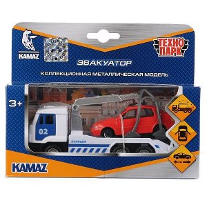 SB-16-27-A1-WB (48) Машина металл KAMAZ ЭВАКУАТОР, 12 см, дв., инерц.+ машинка 7,5 см, кор. Технопарк в кор.2*24шт