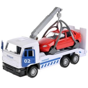 SB-16-27-A1-WB (48) Машина металл KAMAZ ЭВАКУАТОР, 12 см, дв., инерц.+ машинка 7,5 см, кор. Технопарк в кор.2*24шт