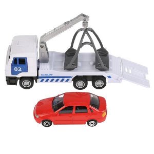 SB-16-27-A1-WB (48) Машина металл KAMAZ ЭВАКУАТОР, 12 см, дв., инерц.+ машинка 7,5 см, кор. Технопарк в кор.2*24шт