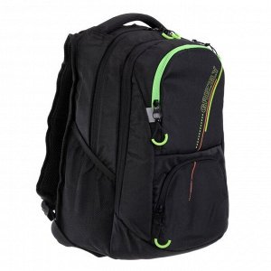 Рюкзак молодёжный с эргономичной спинкой Grizzly, 43 х 31 х 20, чёрный/салатовый