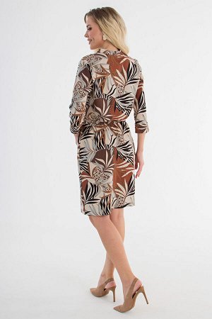 Платье "Сафари" льняное (листья+леопард) П1528-18