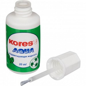 Корректирующая жидкость KORES AQUA 20мл на водной основе, кисточк...
