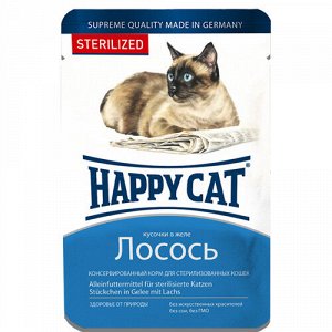 Happy Cat пауч 100гр д/кош кастр/стерил Лосось Желе (1/22)