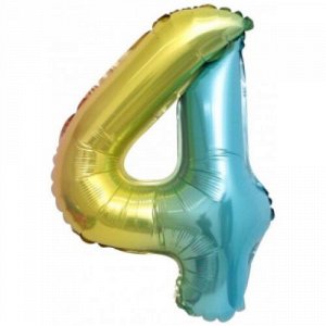 Воздушный шар фольгированный 16''/41 см мини-цифра "4" нежная радуга градиент
