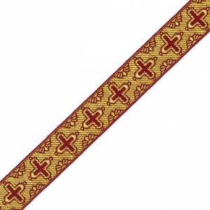 Лента отделочная жаккардовая (галун православный) арт.с2848г17 рис.9079 "Прямой крест" шир. 24мм цв.красный/золото уп.50 м