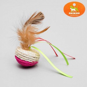 Игрушка-неваляшка из сизаля с перьями и лентами, 5,3 х 9,5 см, микс цветов