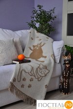 Плед &quot;Коты&quot;, 140х200, бел/беж 9002805