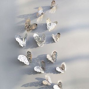 Наклейки Бабочки Серебро 8-12см 12шт асс