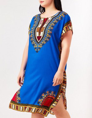 Платье с этническими узорами на декольте синие, 378