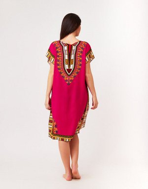 Платье с этническими узорами на декольте розовое, 378