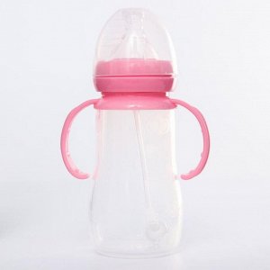 Бутылочка для кормления силиконовая, с ручками, 240 мл., цвет розовый, антиколик