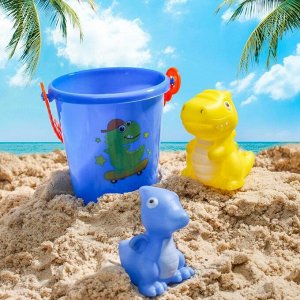 Набор для купания "Динозаврики": резиновые игрушки + ведерко, цвет МИКС