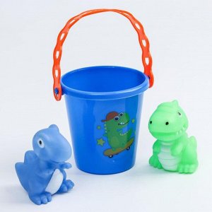 Набор для купания «Динозаврики»: резиновые игрушки + ведерко, цвет МИКС
