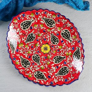 Ляган Риштанская Керамика "Цветы", 42 см, овальный, рифлёный